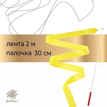 Лента для художественной гимнастики с палочкой grace dance, 2 м, цвет желтый
