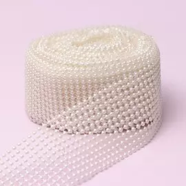 Лента с имитацией жемчуга, 6 см, 9±1 м, белая