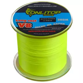 Леска капрон v8 на карпа, желтая d=0,30 мм, 300 м, 12,06кг