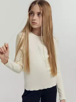 Лонгслив для девочек молочно-бежевый с печатью