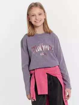 Лонгслив для девочек серый с обработкой эйсид