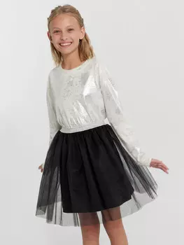 Лонгслив для девочек светло-молочный с серебряным напылением