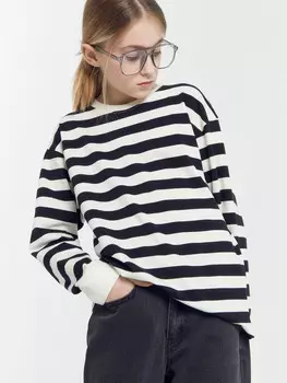 Лонгслив для девочек в черно-белую полоску