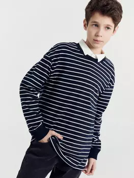 Лонгслив для мальчика темно-синий в белую полоску