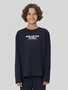 Лонгслив для мальчиков синий с надписью