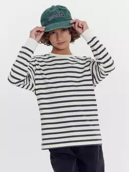 Лонгслив для мальчиков светло-молочный в графитовую полоску