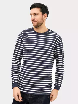 Лонгслив мужской молочный в синюю пооску