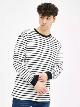 Лонгслив мужской в молочно-серую полоску