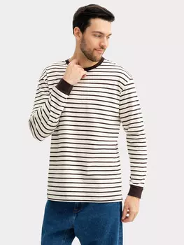 Лонгслив мужской в молочно-шоколадную полоску