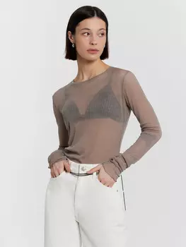 Лонгслив женский полупрозрачный кофейный