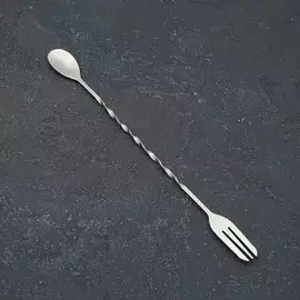 Ложка барная из нержавеющей стали с вилкой, длина 32.5 см, серебристая