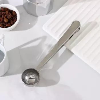 Ложка для кофе доляна aroma, с зажимом, серебристая