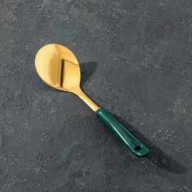 Ложка гарнирная из нержавеющей стали base, 26×17,8×4 см, цвет металла золотой, цвет ручки зелёный
