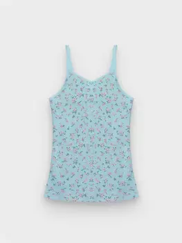 Майка для девочек голубая с цветочным принтом