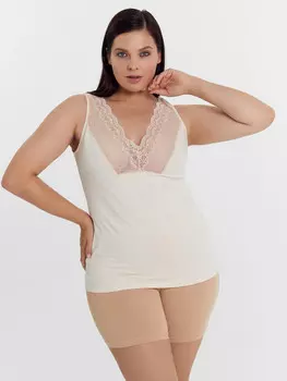 Майка женская бежевая в горошек