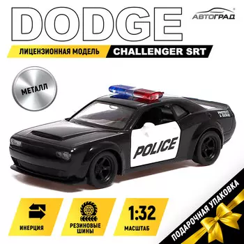 Машина металлическая dodge challenger srt, 1:32, открываются двери, инерция, полиция