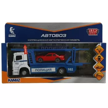 Машина металлическая с функциями "свет" или "звук" KAMAZ, Технопарк KAMTRANSP-20SLPOL-WH