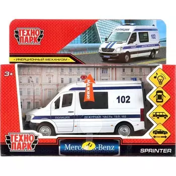 Машина металлическая с функциями "свет" или "звук" MERCEDES-BENZ, Технопарк SPRINTERVAN-14SLPOL-WH