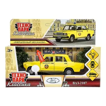 Машина металлическая с функциями "свет" или "звук" Технопарк 2107-12SLPOL-YE