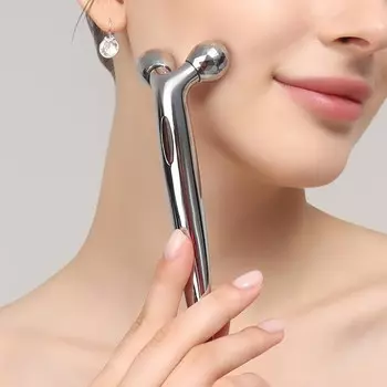 Массажер для лица и зоны декольте, 2 шара, 14.34.5 см, серебристый