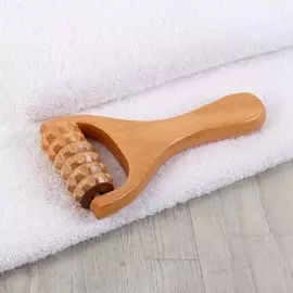 Массажер роликовый, деревянный, с ручкой, универсальный, 14,5 8 3 см, 3 барабана