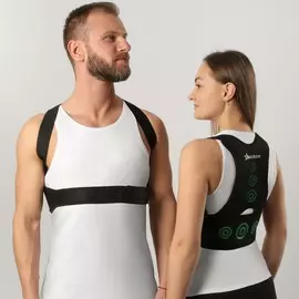 Массажер - фиксатор для осанки и поясницы, на фастексах, размер универсальный, картонная коробка, цвет черный