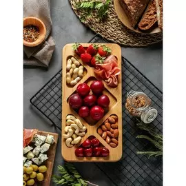 Менажница прямоугольная доляна, 30×15×1,8 см, 7 секций, берёза