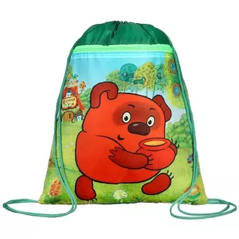 Мешок для обуви с карманом 420350 мм, мягкий полиэстер, плотность 210d, союзмультфильм винни пух