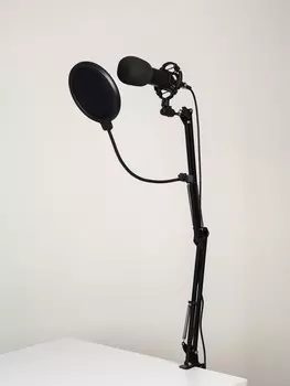 Микрофон конденсаторный music life черный: кабель, ветрозащита, стойка