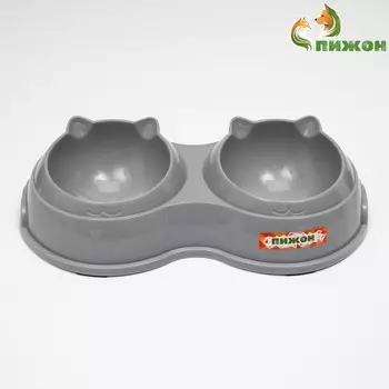 Миска двойная пластиковая, 25145 см, серая