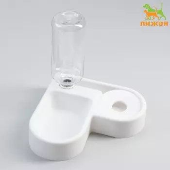 Миска двойная с автопоилкой (съемная бутылка) 28 х 23 х 20,5 см, белая