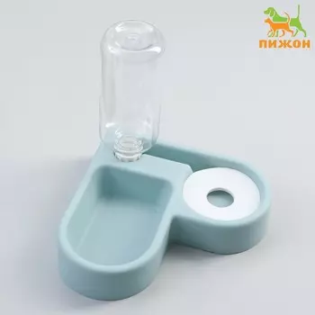 Миска двойная с автопоилкой (съемная бутылка) 28 х 23 х 20,5 см, голубая