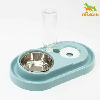 Миска двойная с автопоилкой (съемная бутылка) 40,5 х 23 х 25 см, голубая
