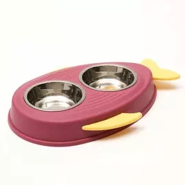 Миска металлическая для кошек двойная пижон, 2 х 160 мл, 35 х 23,5 х 5 см, на пластиковом основании, розовая