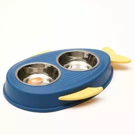 Миска двойная пижон, 2160 мл, 3523.55 см, на пластиковом основании, синяя