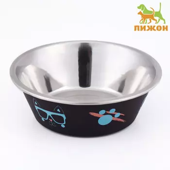 Миска округлая с нескользящим основанием и принтом, 450 мл, черная