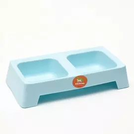 Миска пластиковая двойная, 29 х 15 х 6 см см, голубая