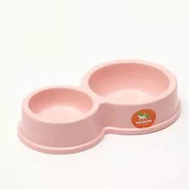 Миска пластиковая двойная 28,3 х 17,3 х 5 см, розовая