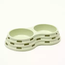 Миска пластиковая двойная 33,5 х 18 х 6 см, зелёная