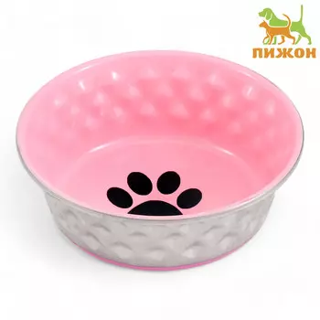 Миска утяжеленная рельефная, с силиконовым основанием, розовая, 300 мл