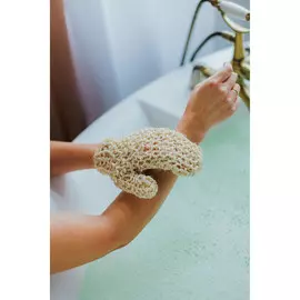Мочалка - варежка доляна, 2015 см, жесткая, сизаль, бежевая