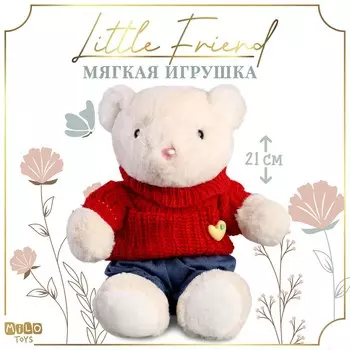 Мягкая игрушка на новый год little friend, мишка в красном свитере, 21 см