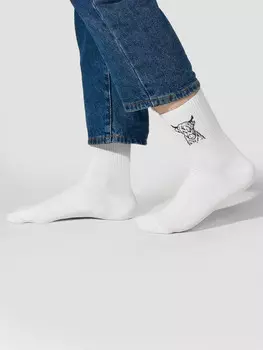 Мужские носки белые с рисунком в виде зубра