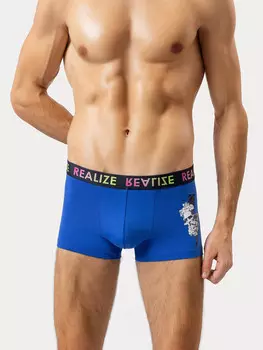 Мужские трусы боксеры в сине-фиолетовом цвете с печатью