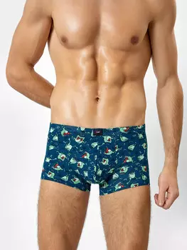 Мужские трусы боксеры в синем цвете с печатью