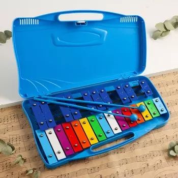 Металлофон музыкальный инструмент music life, 25 тонов, футляр, 2 палочки, синий