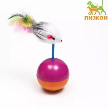 Мышь-неваляшка из искусственного меха на шаре, 116 см фиолетовый/оранжевый