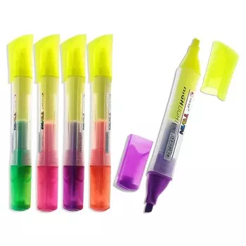 Набор 4 шт (3+1 повторяющийся цвет) маркер текстовыделитель наконечник скошенный 5мм корпус треугольный двухцветный