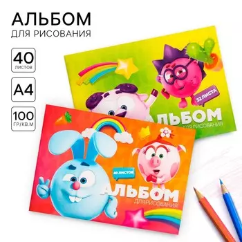 Набор альбомов для рисования на скрепке 40 листов, 2 штуки, смешарики