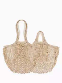 Набор 2 шт: сумка-авоська хозяйственная, клетка 1.5 см, бежевая